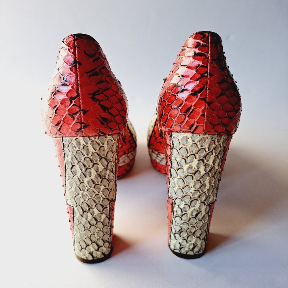 Miu Miu Runway Python Red Off-White Platform Heel… - image 7